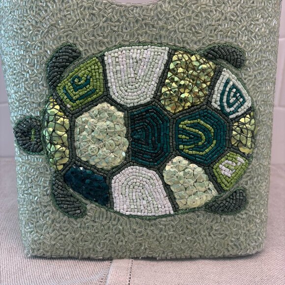 🐢STAUD Beaded Cote Bag - BABY TURTLE - Green and White 🐢 - Picture 3 of 16